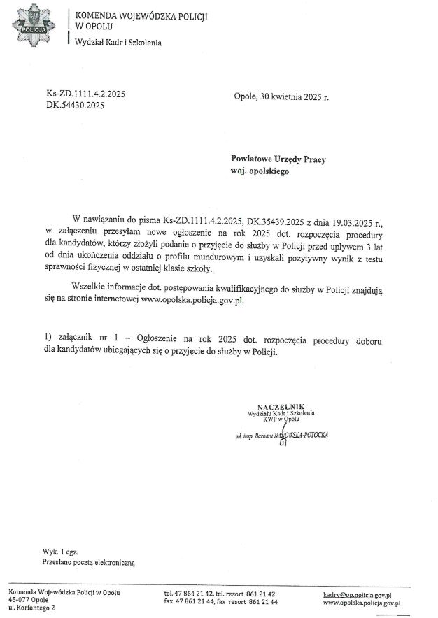 Zdjęcie artykułu OGŁOSZENIE O DOBORZE DO SŁUŻBY W POLICJI